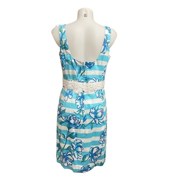 Lilly Pulitzer Tossing the Line Serena Striped‎ Dress sz 10 Floral Beaded Blue - Picture 4 of 13